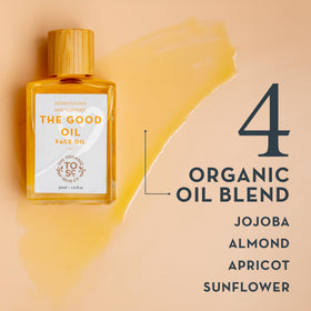 The Organic Skin Co. oil texture close-up highlighting lightweight absorbent finish for hydrated skin