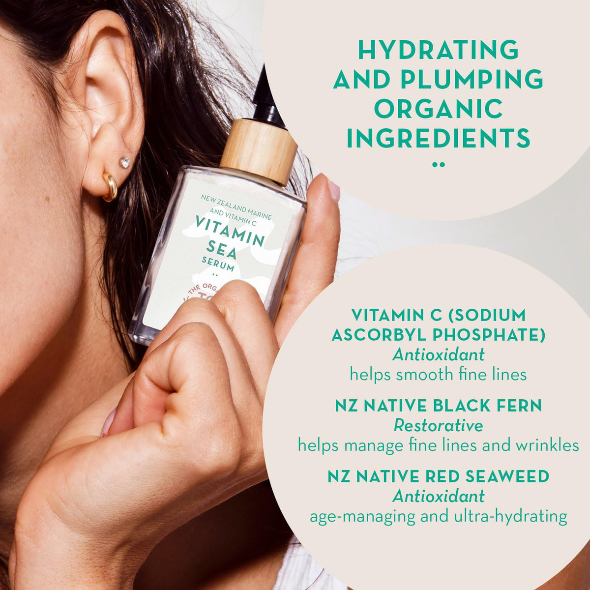 The Organic Skin Co. serum texture on hand showing lightweight absorption and hydration