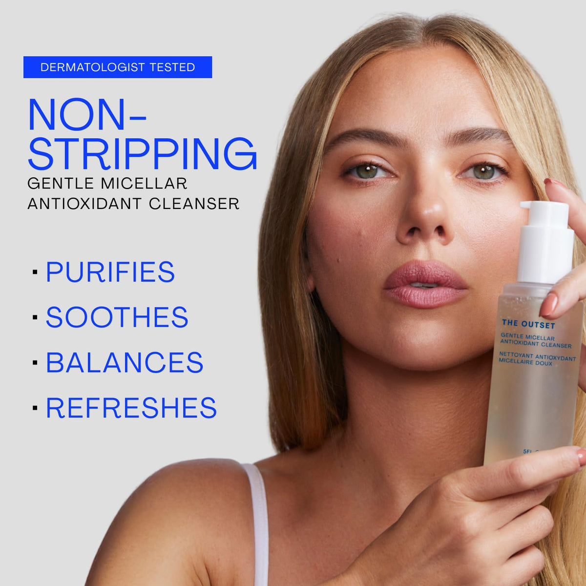 Close-up gel texture of The Outset cleanser highlighting lightweight hydration benefit