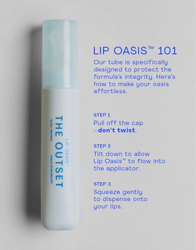 The Outset layered over lipstick demonstrating added shine and smoothing