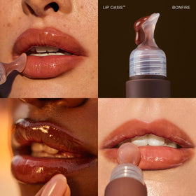 The Outset lip oasis label detail focusing on clean, vegan formulation benefit