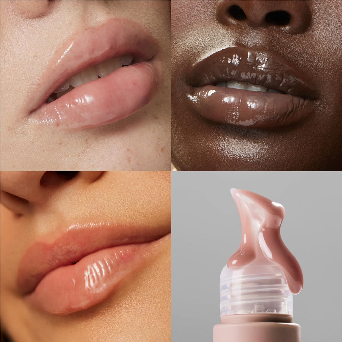 The Outset glossy texture on fingertip showing non-sticky cushiony sheen benefit
