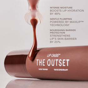 The Outset lip oasis tube tilted to fill applicator for even, flawless application