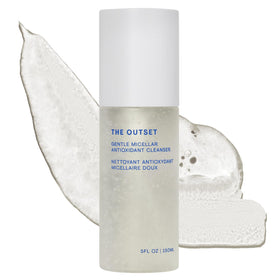 The Outset front packaging showing cleanser bottle, conveys gentle daily cleansing benefit