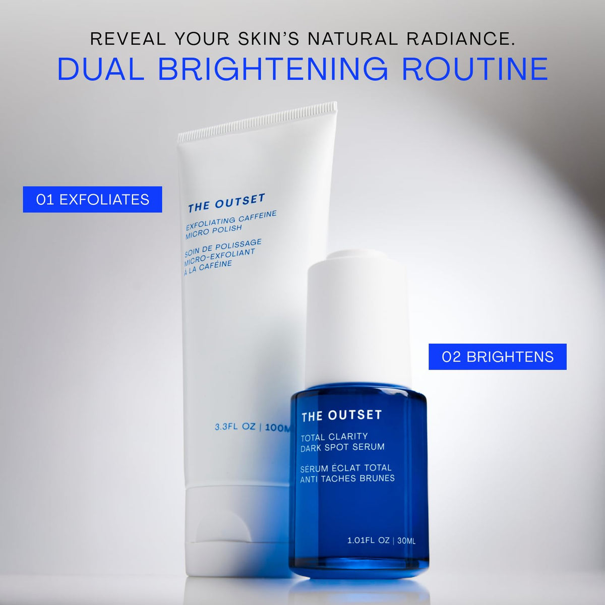 the outset packaging label closeup showing product claims and clean-beauty reassurance