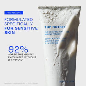 the outset scrub in hand application showing how it spreads for controlled exfoliation