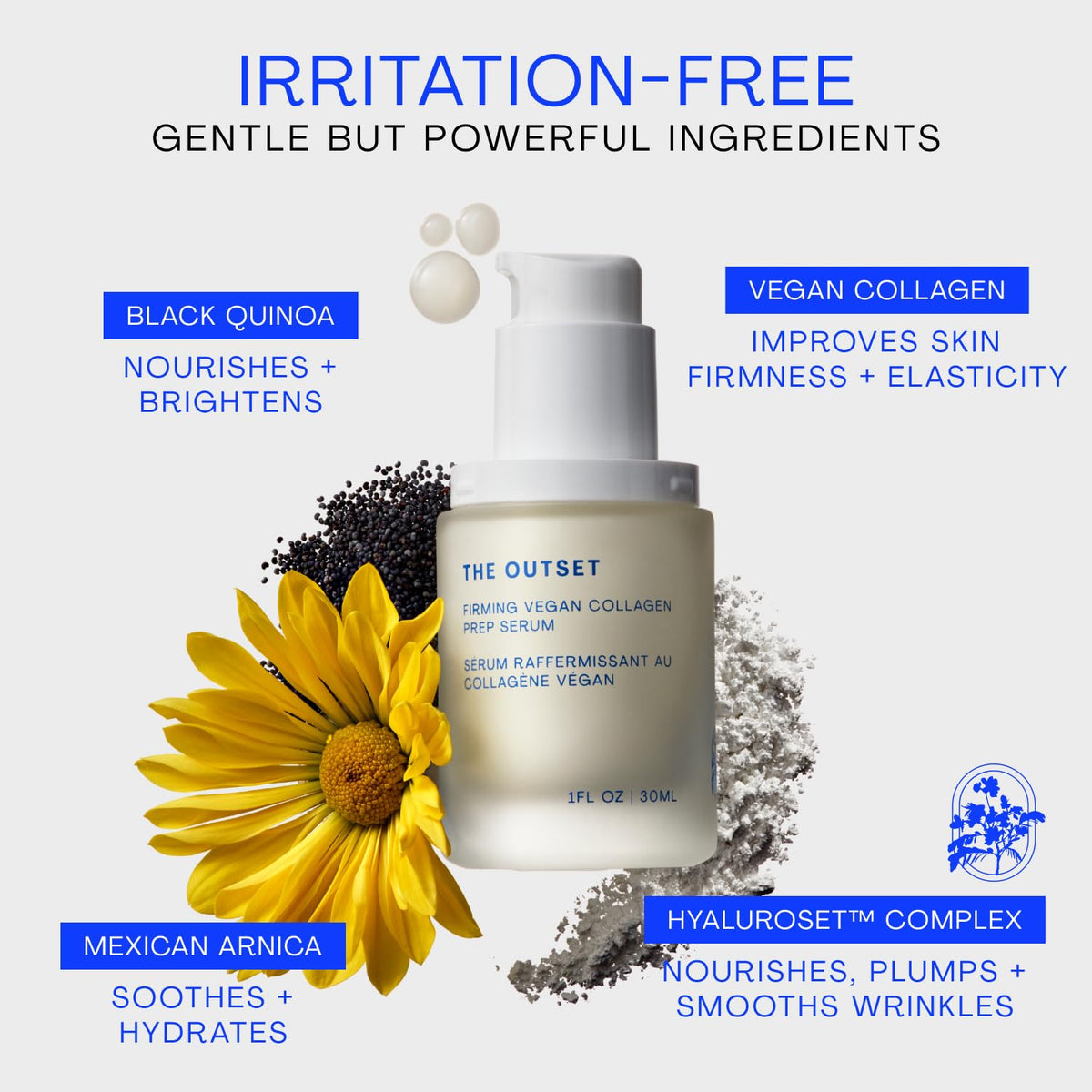 The Outset 1 fl oz next to a coin for size comparison and travel-friendly benefit