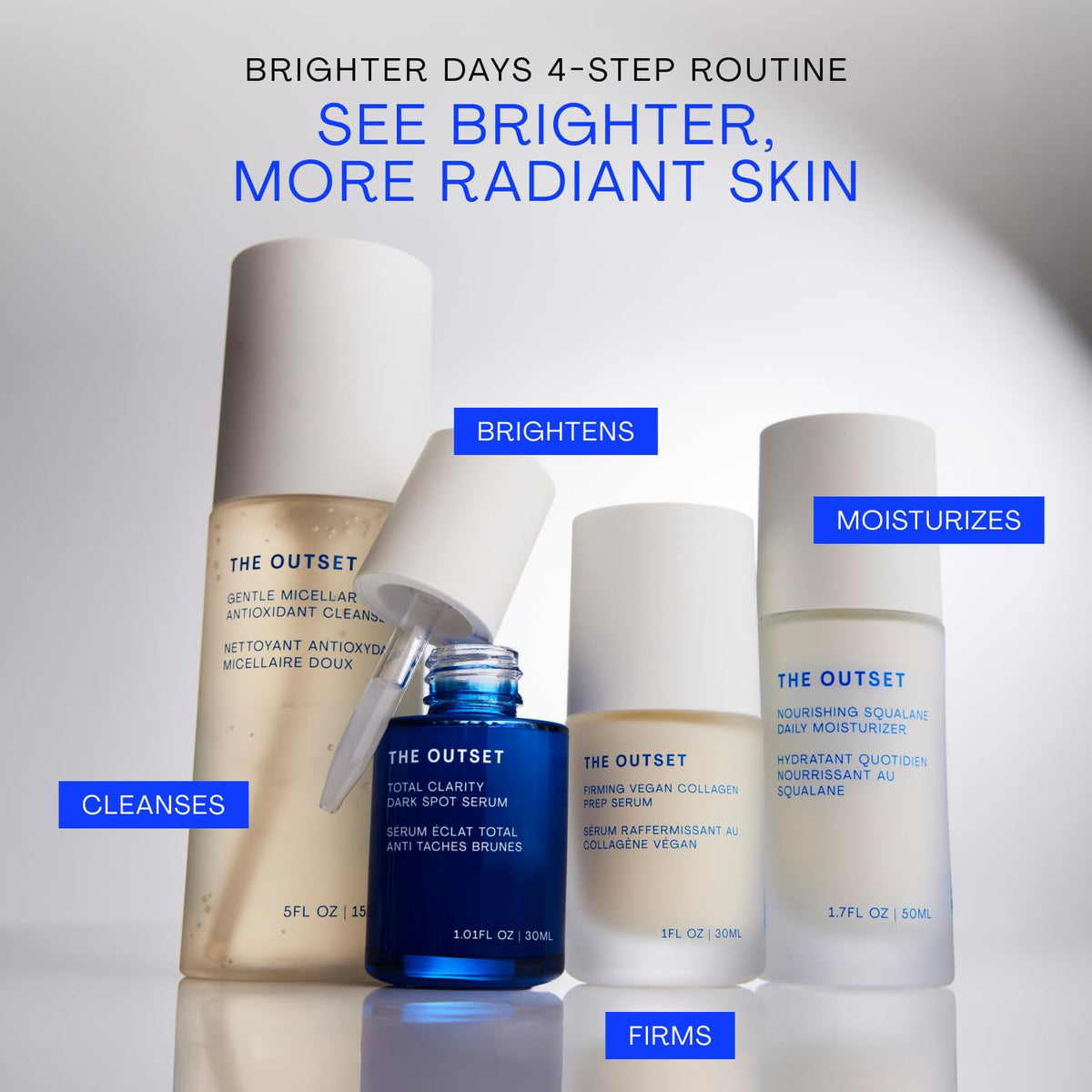 The Outset serum placed beside sunscreen showing daytime layering compatibility