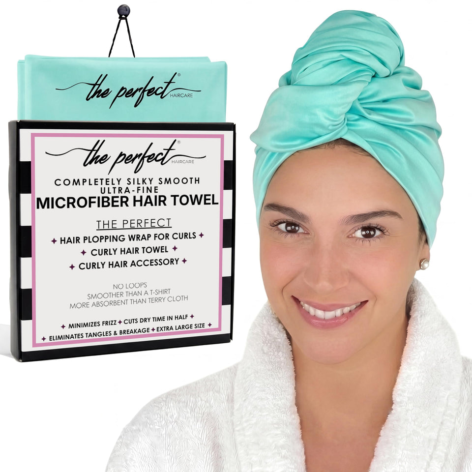 THE PERFECT HAIRCARE front view of towel wrap showing packaging and benefits