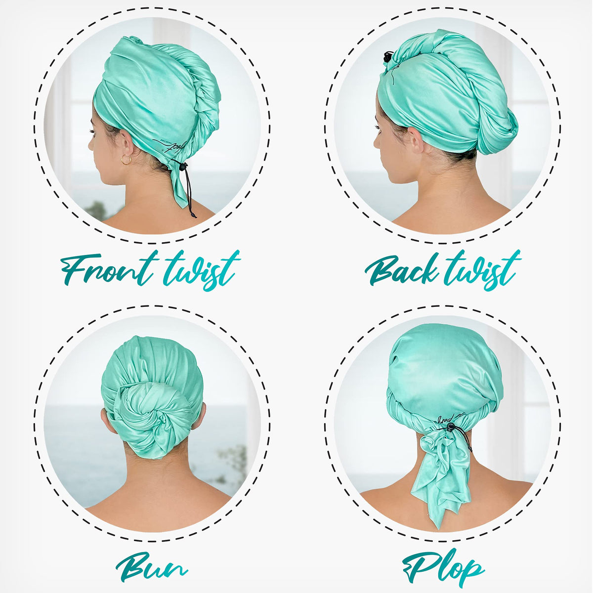 THE PERFECT HAIRCARE towel wrap held in hand to show generous size and portability