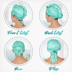 THE PERFECT HAIRCARE towel wrap held in hand to show generous size and portability