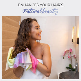 THE PERFECT HAIRCARE towel next to hand to show oversized fit and coverage