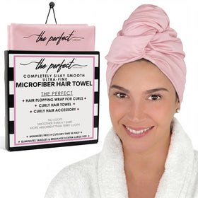 THE PERFECT HAIRCARE towel folded front view shows neat packaging and quick-dry benefit