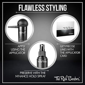 Application on hairline by The Rich Barber showing concealment of thinning areas