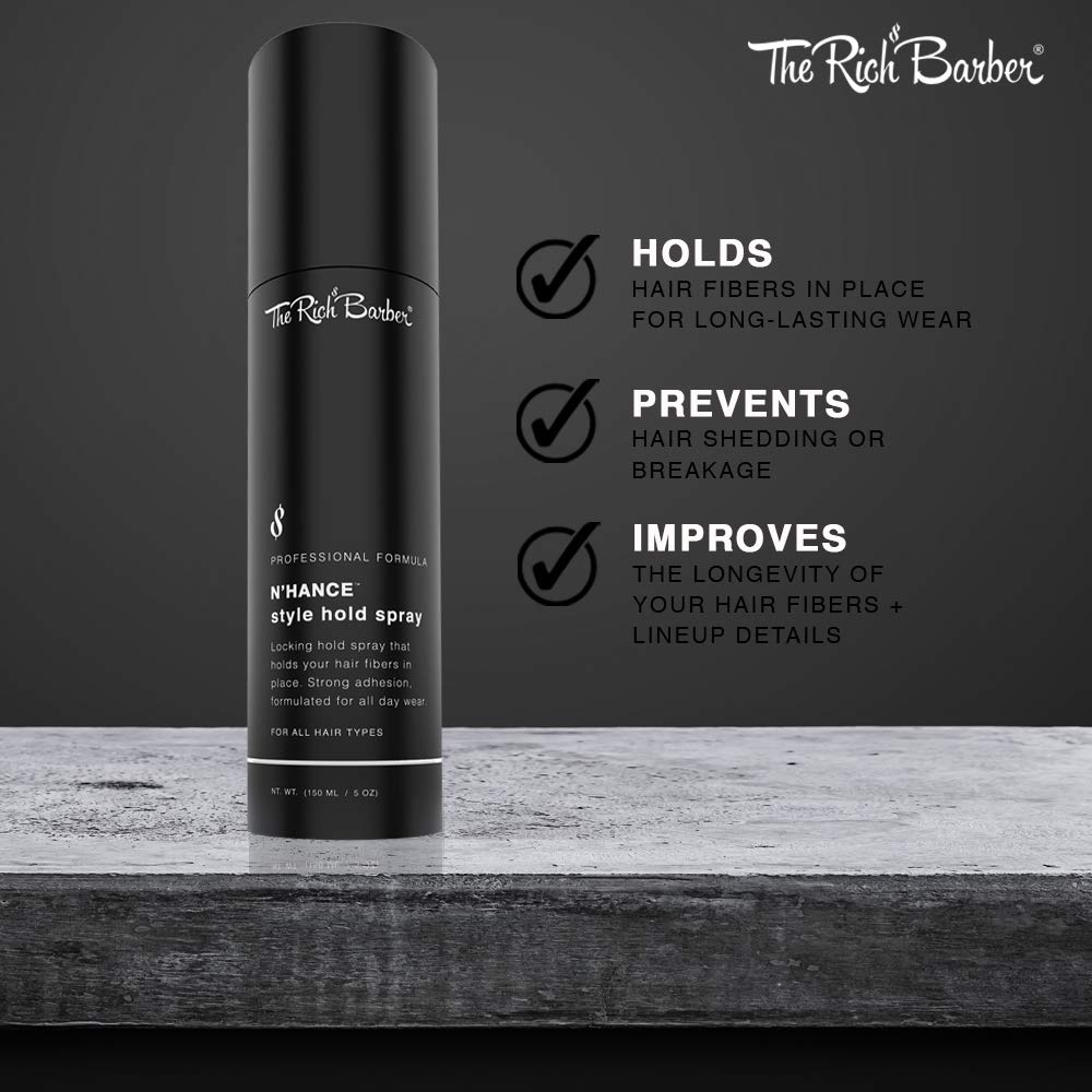 The Rich Barber 5 oz bottle next to hand showing compact size for travel