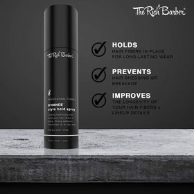 The Rich Barber 5 oz bottle next to hand showing compact size for travel