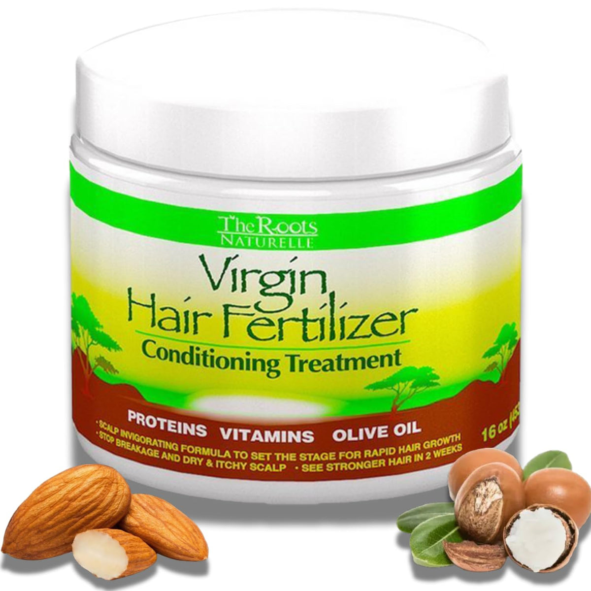 The Roots Naturelle front packaging 16oz jar showing label and benefits