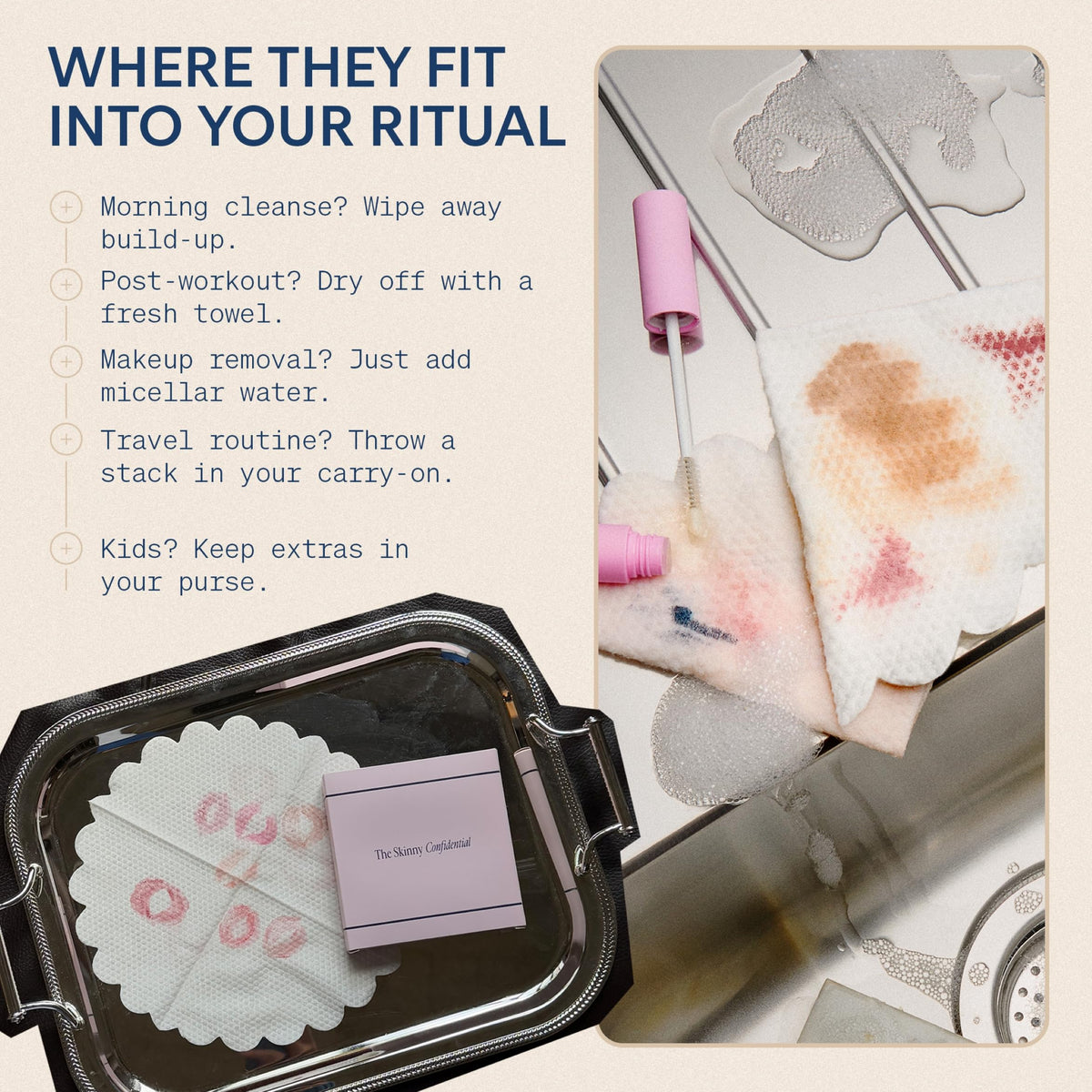 The Skinny Confidential open box showing stacked disposable towels for convenience