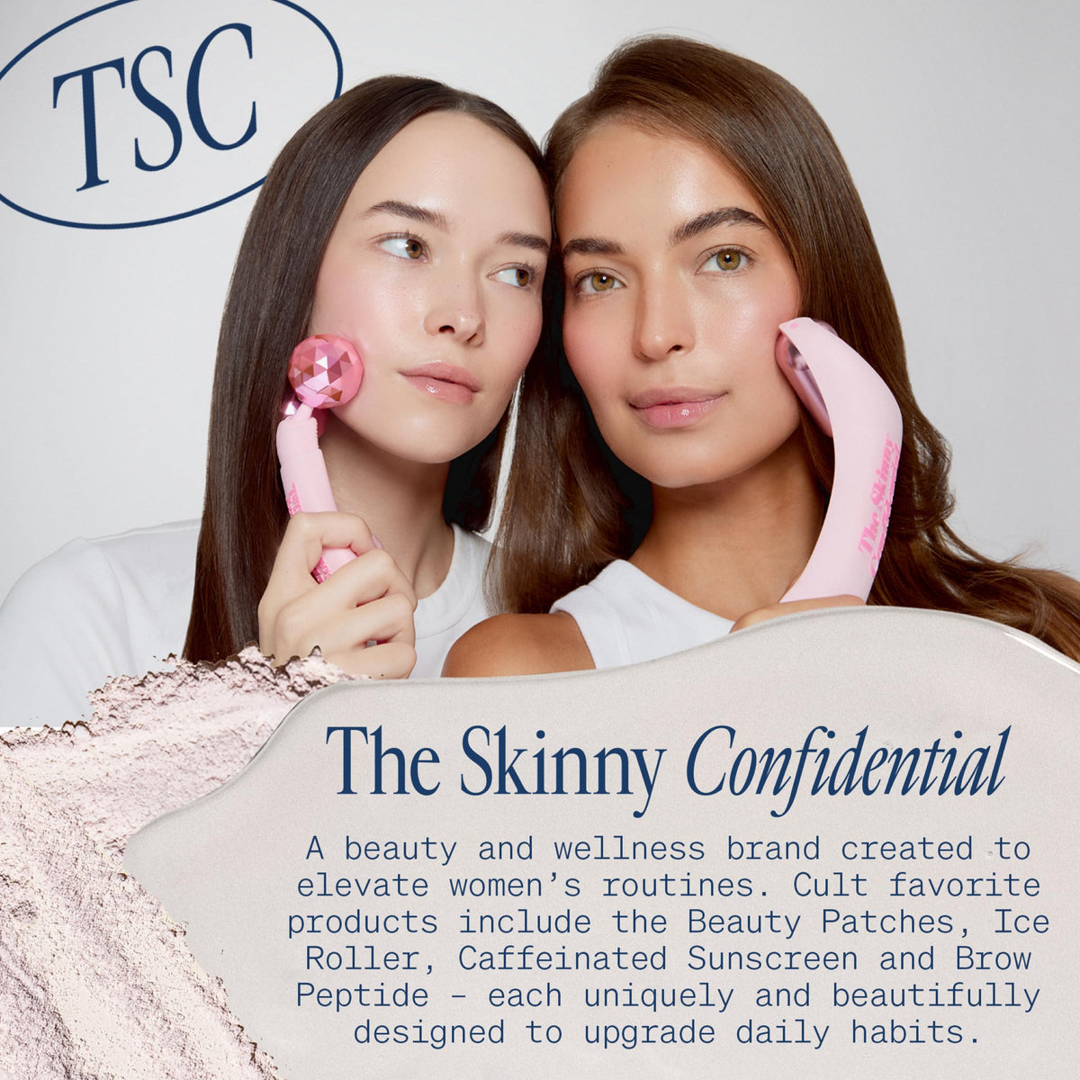 The Skinny Confidential on bathroom vanity with tools showing easy daily routine benefit