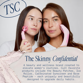 The Skinny Confidential on bathroom vanity with tools showing easy daily routine benefit