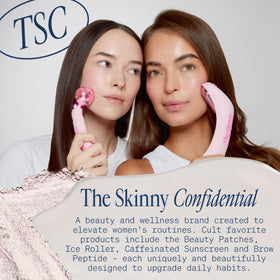 The Skinny Confidential towels on a bathroom vanity conveying travel-ready simplicity