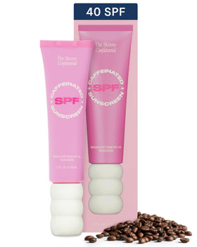 The Skinny Confidential front view of tinted SPF 40 tube showing branding and compact size