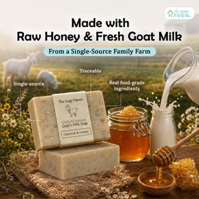 The Soap Haven oatmeal soap bar texture close-up highlighting gentle exfoliation