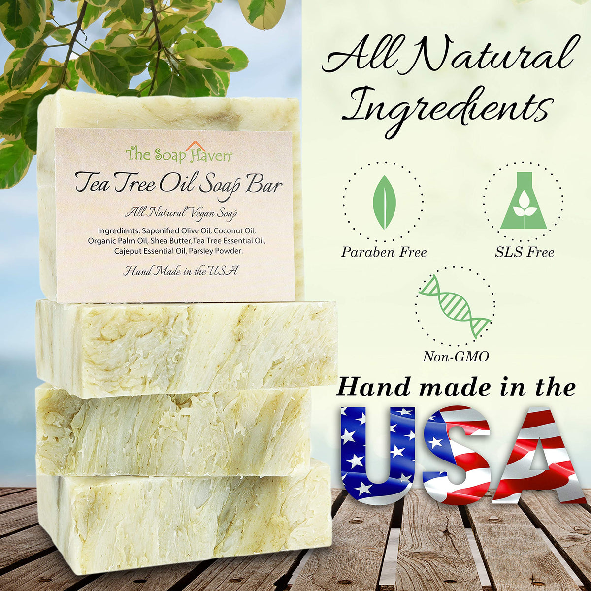 The Soap Haven close-up of tea tree soap texture highlighting creamy lather