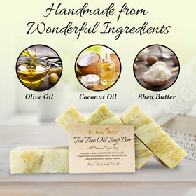 The Soap Haven soap on a shower shelf in a bathroom setting for everyday use