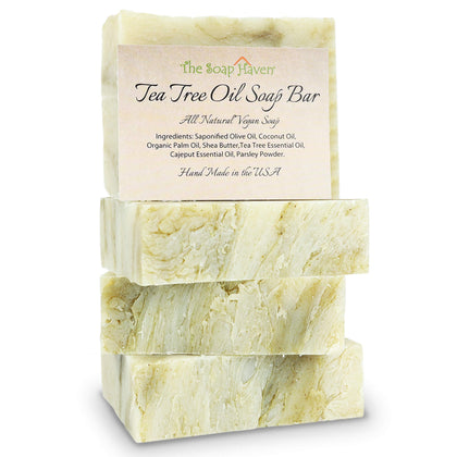 The Soap Haven front packaging showing four large bars and product benefits