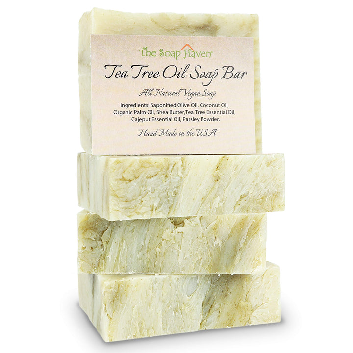 The Soap Haven front packaging showing four large bars and product benefits