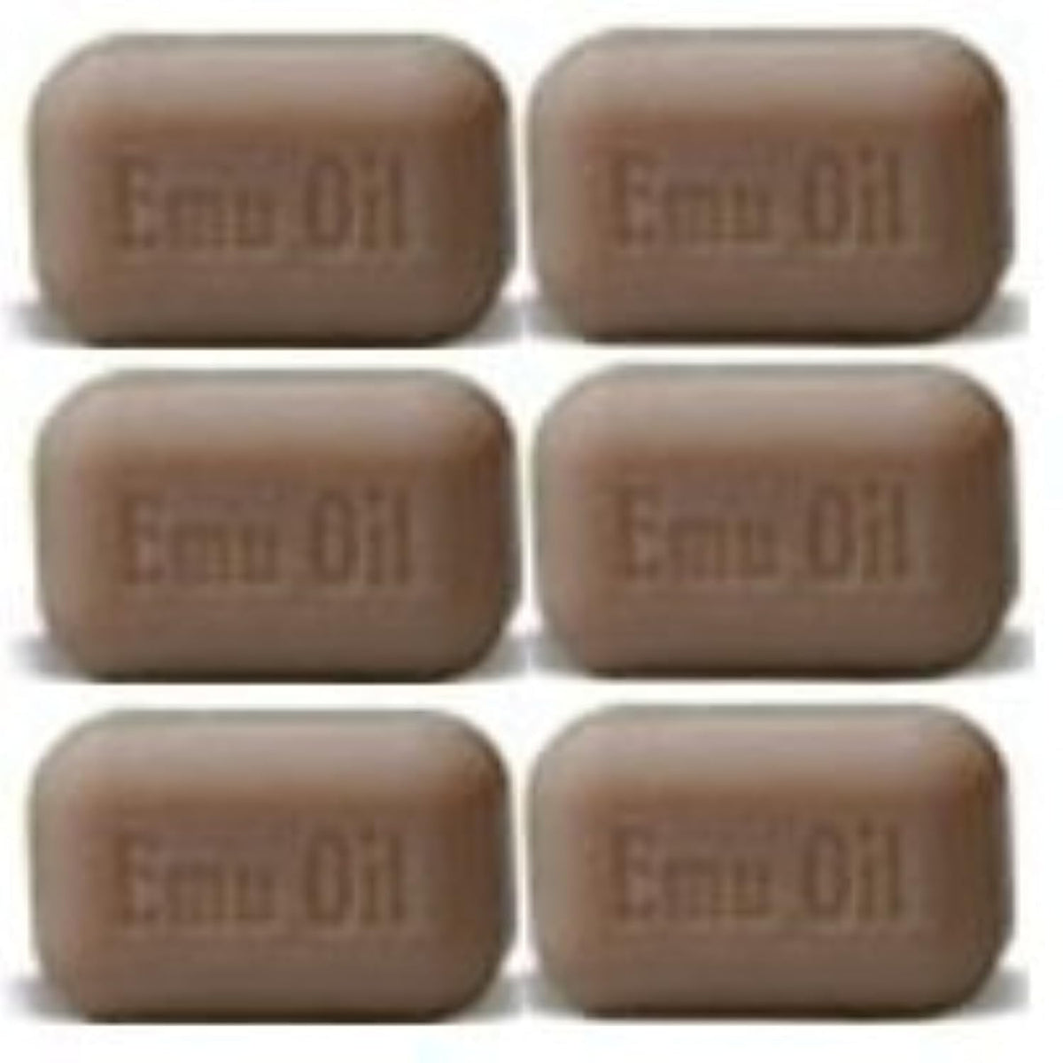 THE SOAP WORKS front packaging showing six emu oil soap bars and clear labeling, convenient supply