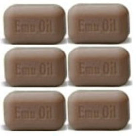 THE SOAP WORKS front packaging showing six emu oil soap bars and clear labeling, convenient supply
