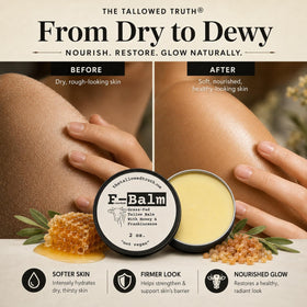 The Tallowed Truth balm being warmed on fingertips showing easy application benefit