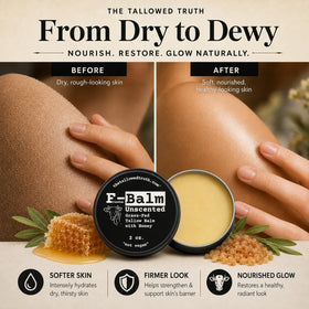 The Tallowed Truth jar on bathroom shelf in minimalist routine for sustainable beauty benefit