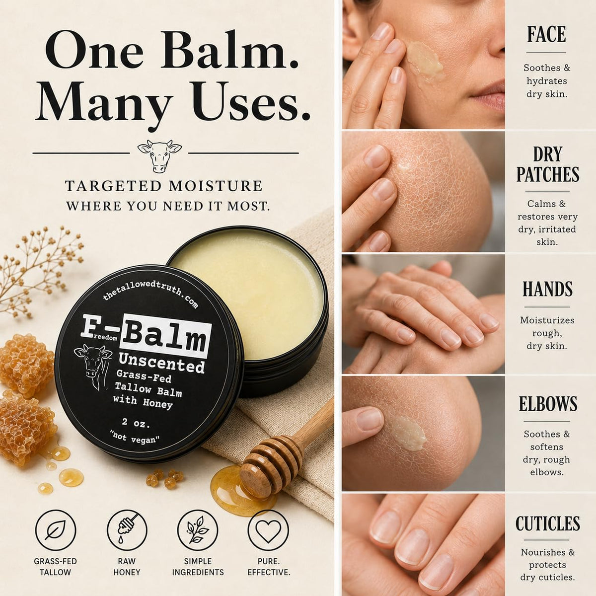 The Tallowed Truth tin beside a coin showing 2 oz scale and travel-friendly benefit