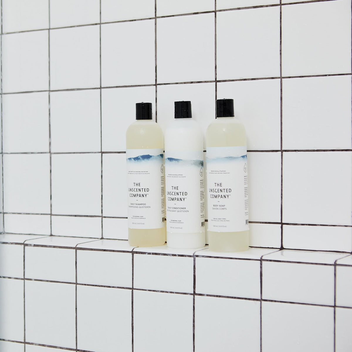 The Unscented Company 500ml bottle next to everyday items showing scale