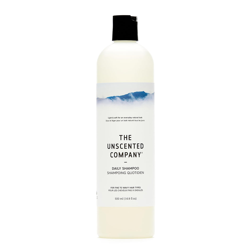 The Unscented Company front bottle shot showing fragrance-free daily shampoo benefits