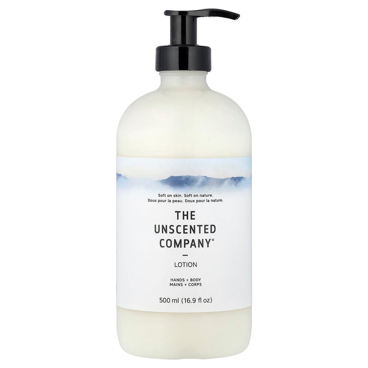 The Unscented Company lotion front packaging shows size and fragrance-free benefit
