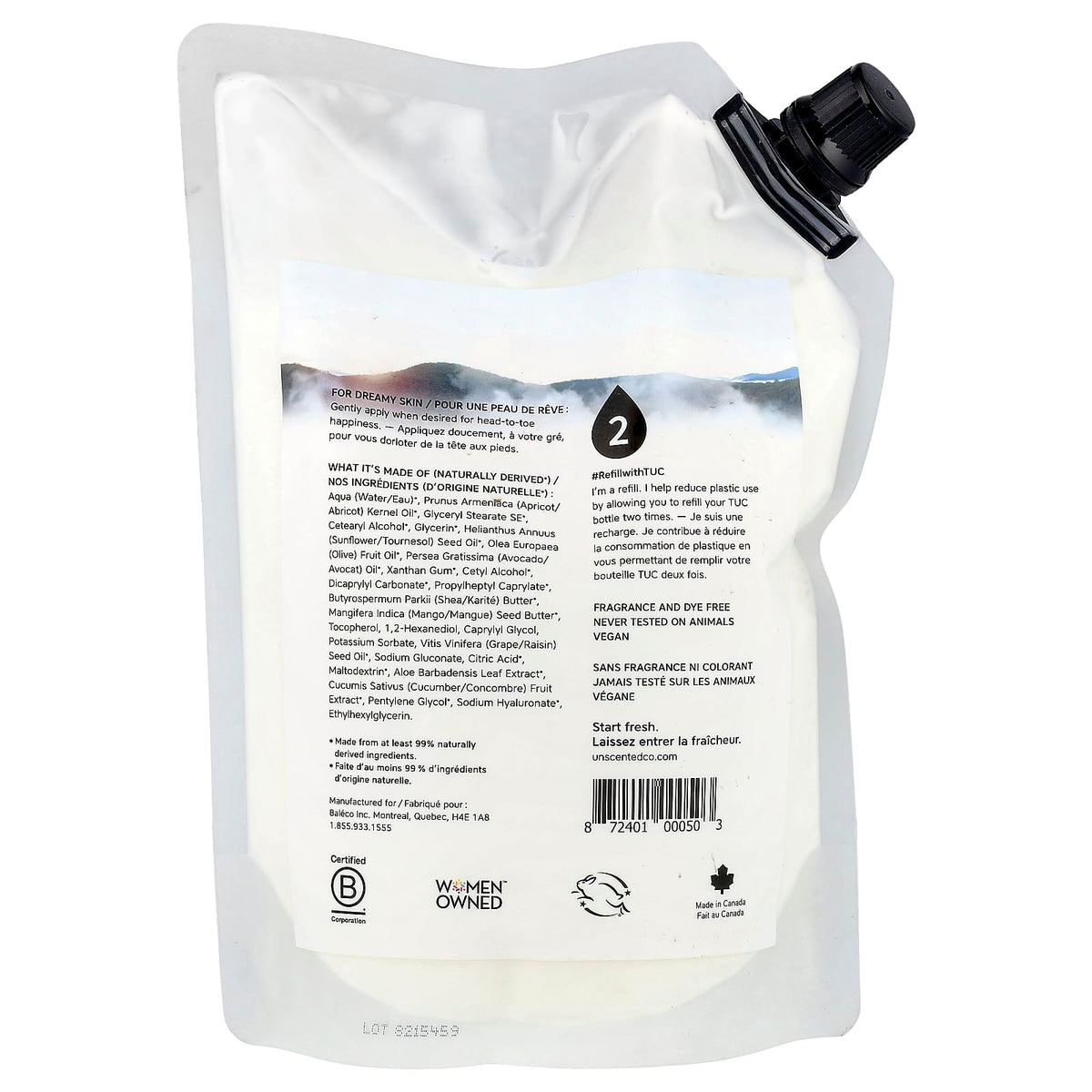 The Unscented Company lotion texture close-up illustrating lightweight, non-greasy absorbency