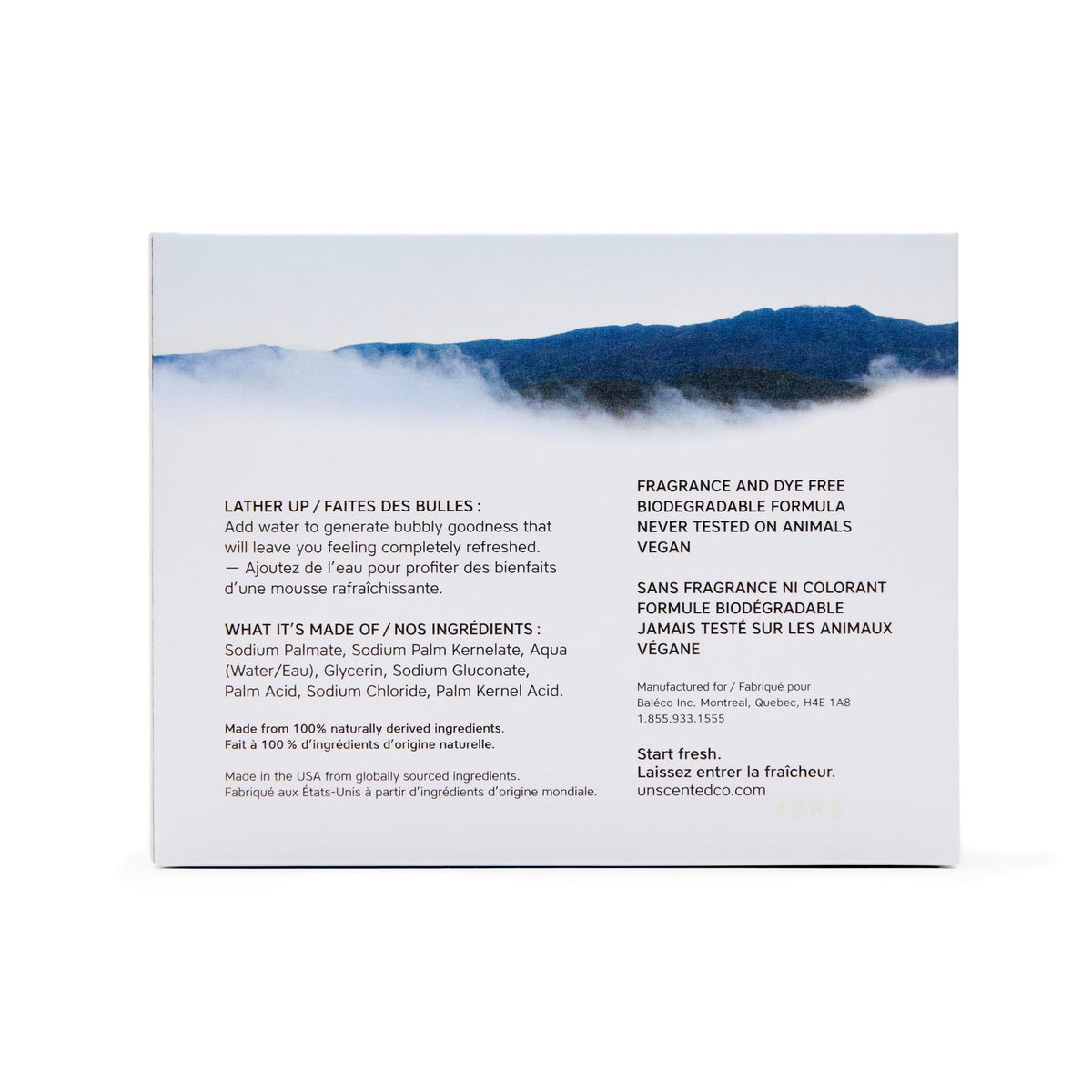 Close-up of soap bar texture from The Unscented Company illustrating smooth, gentle lathering