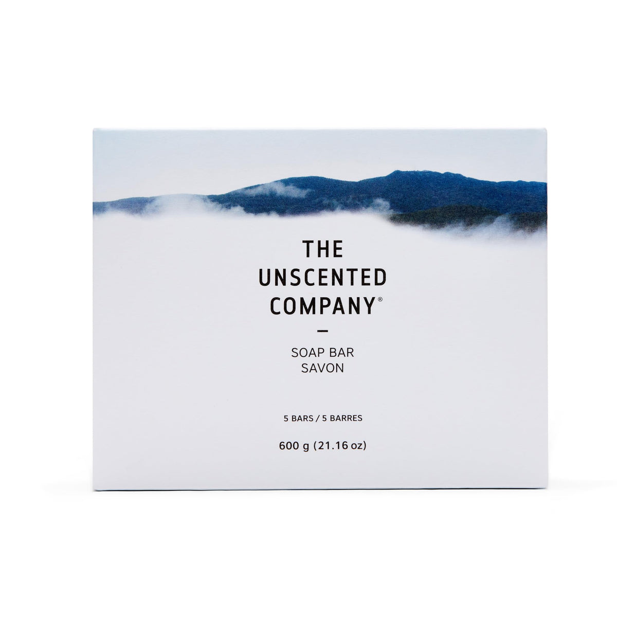 The Unscented Company soap bar front packaging showing five bars and benefit of neutral cleansing