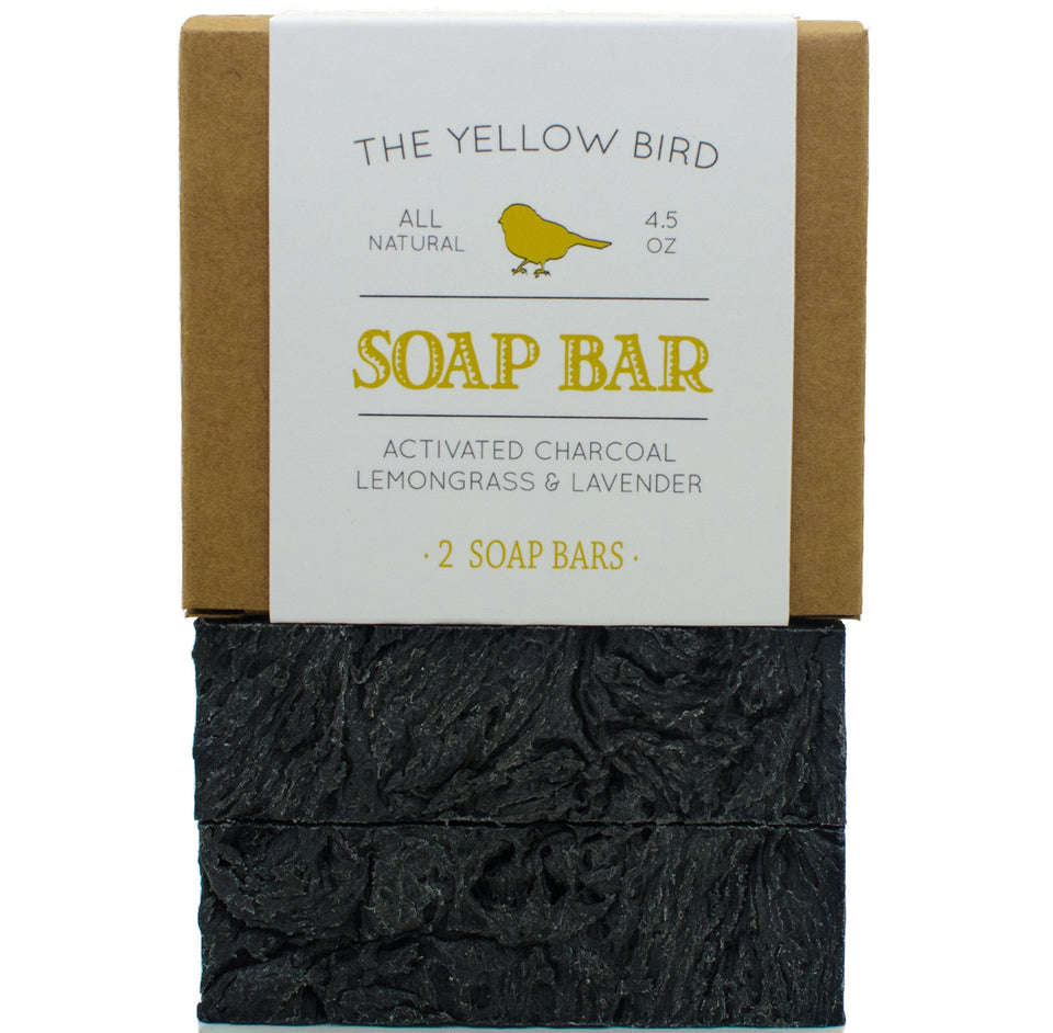 The Yellow Bird front packaging showing two soap bars and brand clarity for purchase confidence