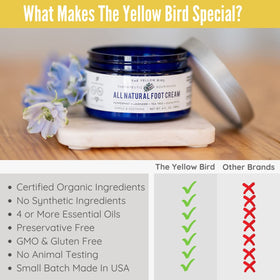 The Yellow Bird jar held in hand showing compact size and portability
