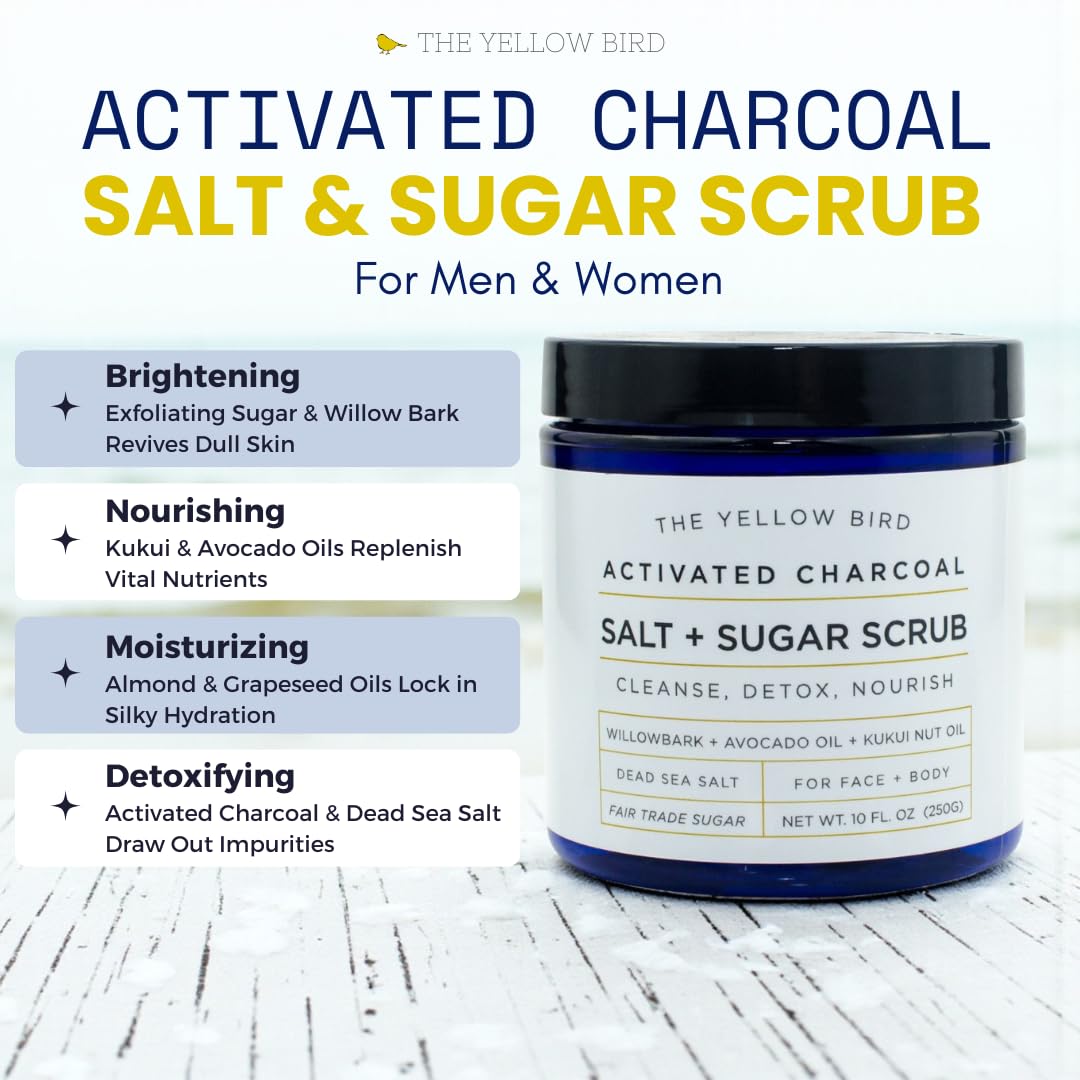 The Yellow Bird charcoal scrub texture close-up revealing gentle grains