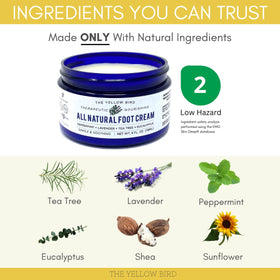 The Yellow Bird product with peppermint and lavender ingredients laid out