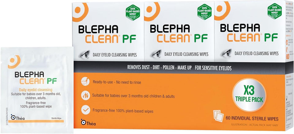 THEA PHARMA Blephaclean front packaging showing tub and branding for clear identification