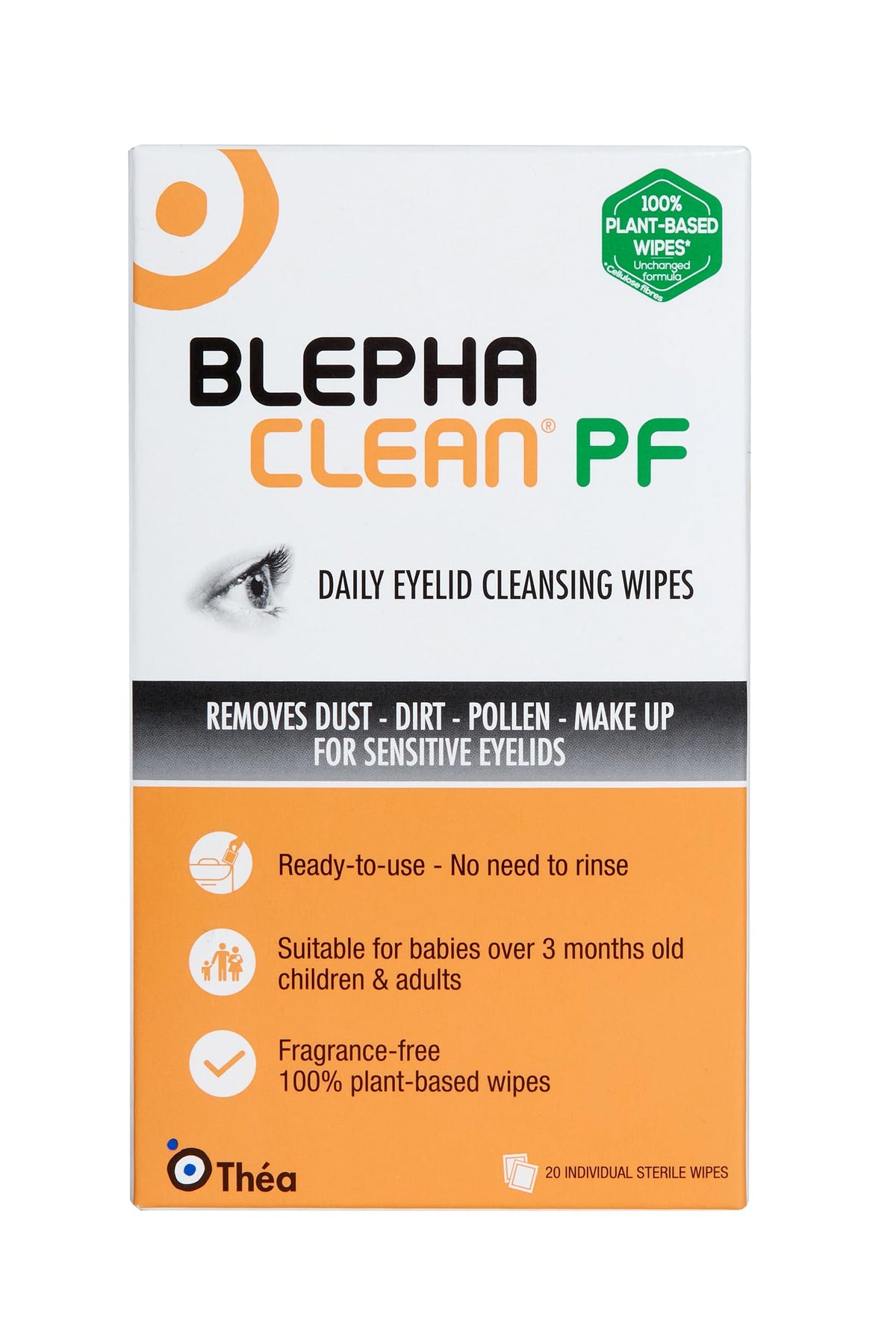 THEA PHARMA Blephaclean label close-up highlighting ingredient and preservative-free info