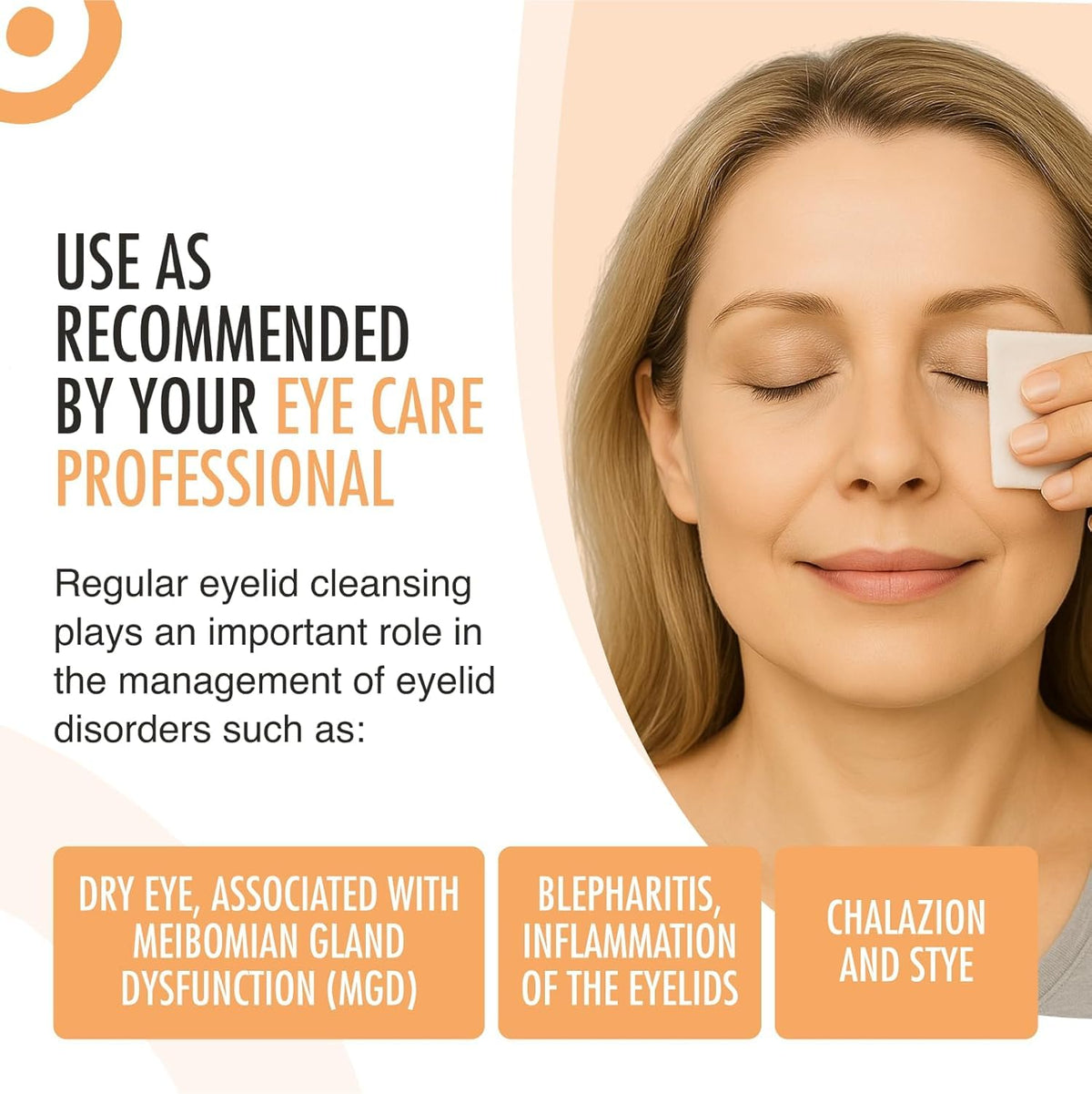 THEA PHARMA Blephaclean wiping eyelid margin illustrating effective debris removal