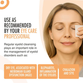 THEA PHARMA Blephaclean wiping eyelid margin illustrating effective debris removal